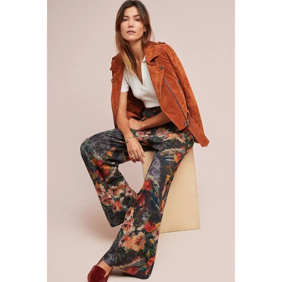 Anthropologie Wide Leg  knit fall Floral Trousers Pants by Eva Franco nwt - Picture 1 of 6